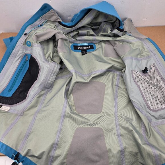 Marmot Gore Tex Hiking  Rain Jacket Full Zip Hooded Soft Shell Blue Sz S - Picture 13 of 16